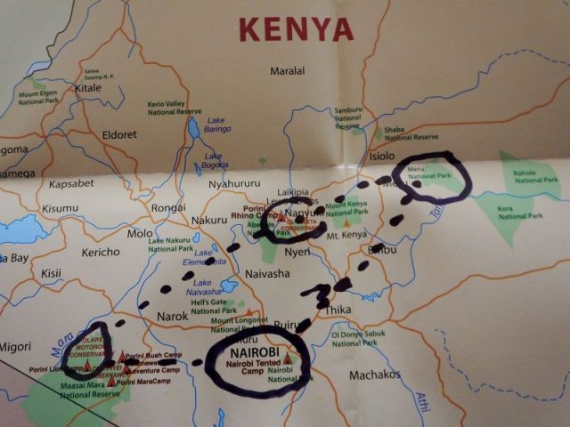The places in Kenya Paul had researched to visit and where we went on safari